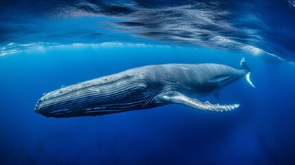Fototapeta premium Humpback Whale Breaching in Turquoise Waters - Generative AI