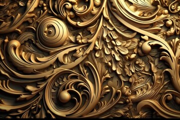 luxurious gold wallpaper adorned with intricate swirls and leaf designs. Generative AI