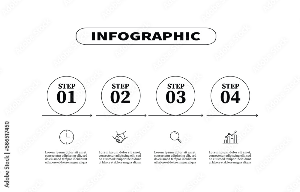 Poster design create from circular shape infographic business 4 steps. the outline presents an infographic 