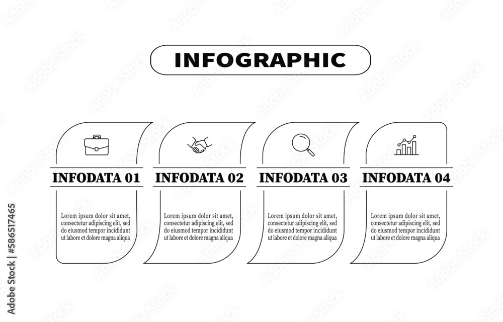 Poster create from square shape present infographic business with 4 steps. design outline infographic vecto