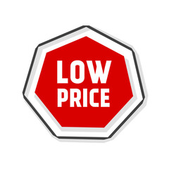 Low price badge. Flat style vector illustration isolated on white background.