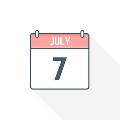7th July calendar icon. July 7 calendar Date Month icon vector illustrator