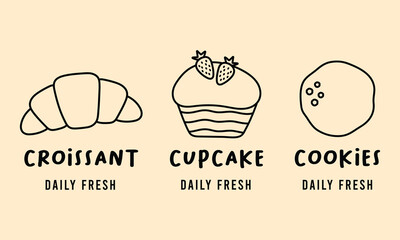 Simple bakery homemade, pastry and bread shop logo, badges, labels, icons and stickers.