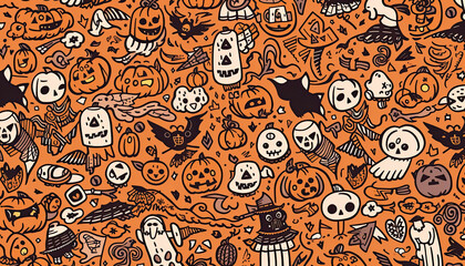halloween drawing pattern wallpaper. Generative AI
