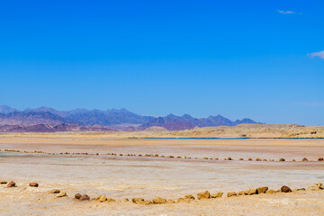 Fototapeta na wymiar Desert landscape at Ras Mohammed national park. Sinai peninsula, Egypt