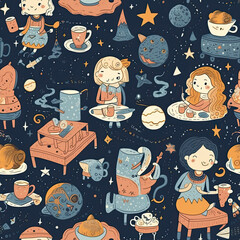 Repeating pattern, 2D game background, cool world