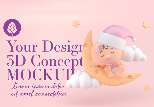 Baby with Moon Concept Mockup