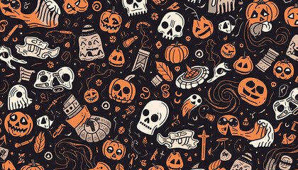 Halloween drawing pattern wallpaper. Generative AI