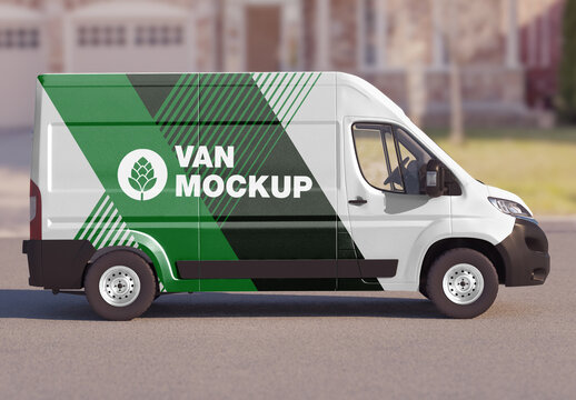 Outdoor Scene with Panel Van Mockup 