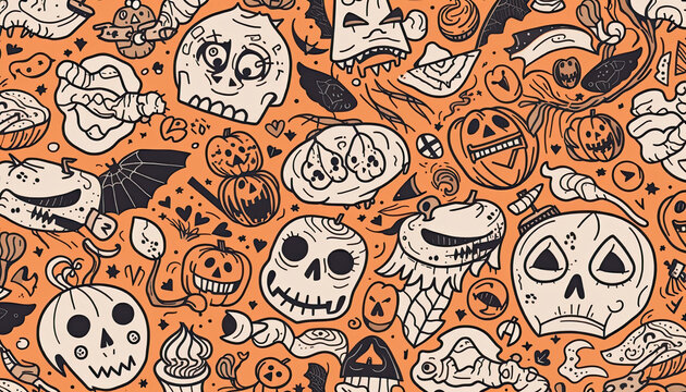 Halloween drawing pattern wallpaper. Generative AI