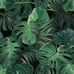 Chic Modern Tropical Flora Background Seamless Repeating Background Pattern