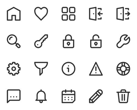 Mini line icons about interface. Editable stroke on transparent background