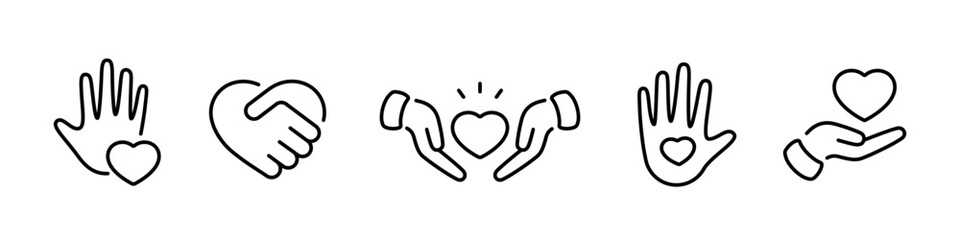 Obraz premium Hearts with hands icons set illustration