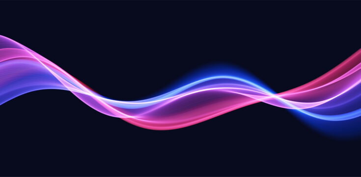 Blue and red abstract wave. Magic line design. Flow curve motion element. Neon gradient wavy illiustration.