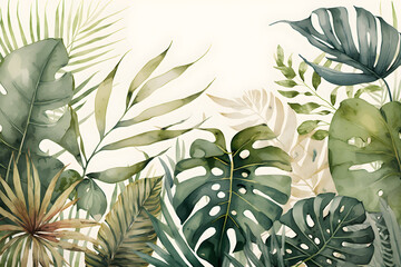 Watercolor illustration of tropical leaves. Generative Ai
