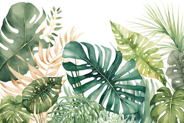 Watercolor background with tropical leaves. Generative Ai
