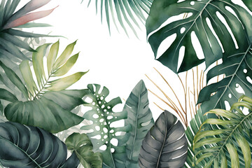 Watercolor illustration of tropical leaves. Generative Ai

