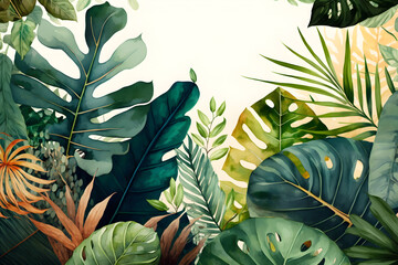 Watercolor illustration of tropical leaves. Generative Ai

