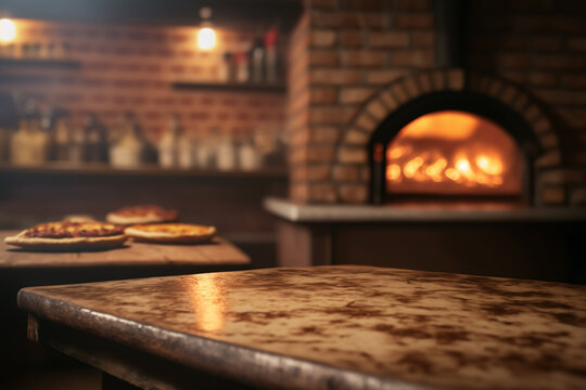 Wooden Table For Product Pizza Display, Pizza Oven, Generative AI