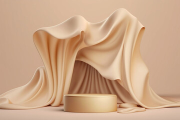 Obraz premium brown pudium for product, with fabric, Generative AI