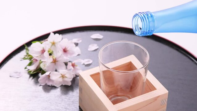 桜の花見の宴　日本酒　冷酒　スローモーション　ハイスピードカメラ