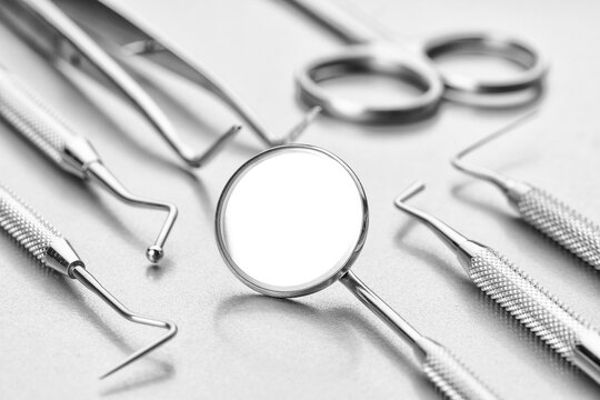 Closeup of dental mirror and tools
