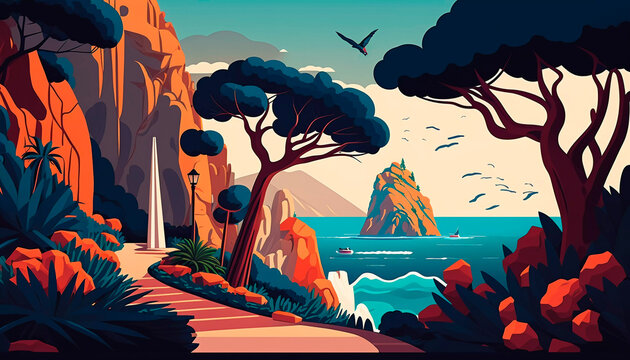 Italy Capri island Summer landscape for design banner ticket, card, poster. Generative AI