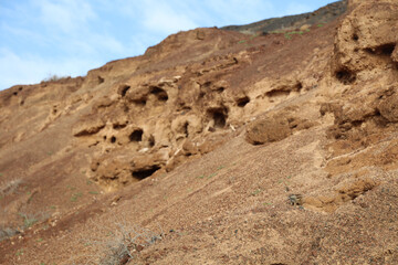 Landscape view of the hole nest of the Chipmunk in the Vulcan "Calderón Hondo" in Fuerteventura.