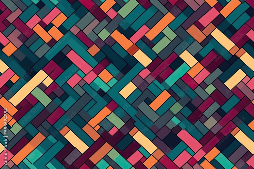 Poster vibrant geometric pattern made up of squares and rectangles. generative ai