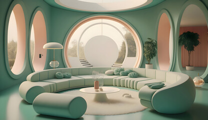Sunken living room interior design, generative ai
