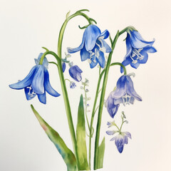 Watercolor painting of a Bluebell. Created with generative AI technology