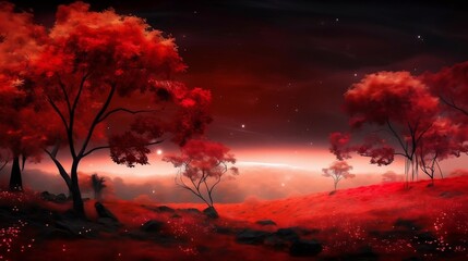 nature in red color with space background. generative AI