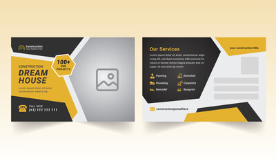 Construction postcard design templates yellow