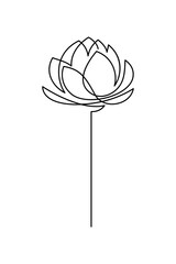Lotus flower in continuous line art drawing style. Water lily black linear design isolated on white background. Vector illustration - obrazy, fototapety, plakaty