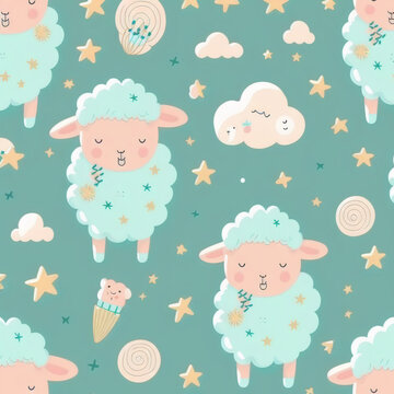 Cute Sheeps Digital Paper Ai Generative