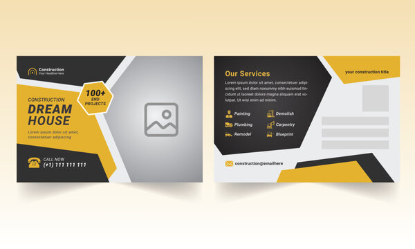 Construction postcard design templates yellow