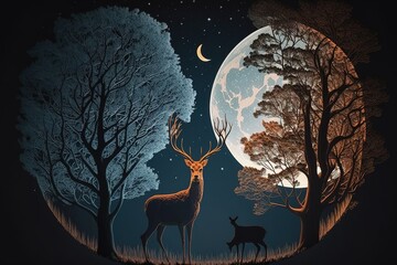 silhouette of a deer in the forest at night