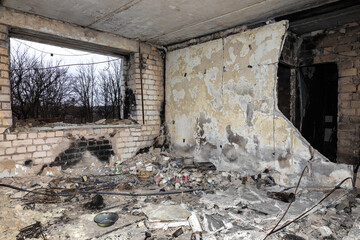 Fototapeta na wymiar The aftermath of the war in Izyum, Kharkiv Oblast, Ukraine