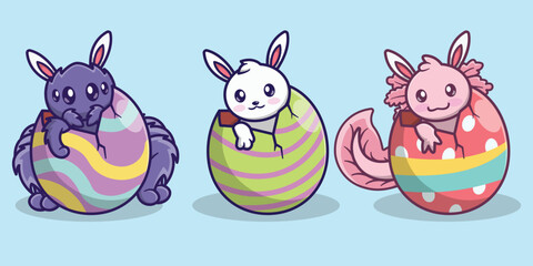Naklejka premium Illustration of cute animal animals to welcome the easter festival, the animal is in the egg 