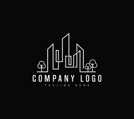 Fototapeta premium City building logo design with abstract trees in a modern and minimalist concept. construction, architecture, and real estate abstract for logo design inspiration Premium Vector