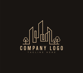 Fototapeta premium City building logo design with abstract trees in a modern and minimalist concept. construction, architecture, and real estate abstract for logo design inspiration Premium Vector