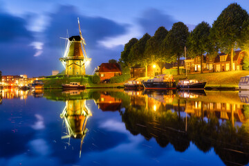 Dokkum, Netherlands. The famous windmill.  Journey through the Netherlands. Historical sites and...