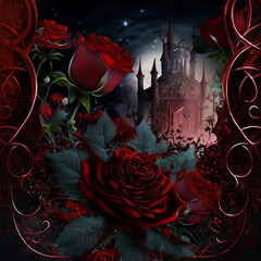 Gothic Garden Red Roses,