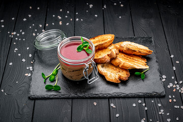 Chicken liver pate with berry jelly with croutons