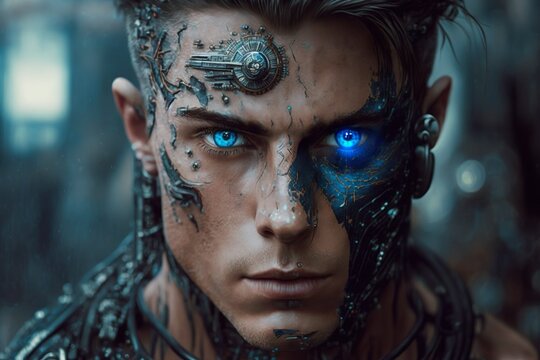 A cyborg with blue eyes
