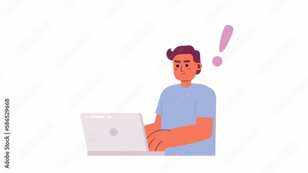Poster animated male programmer job. problem solving. coding process. flat character animation on white bac