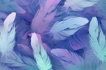illustration of blue and purple feathers as background texture, made with generative ai