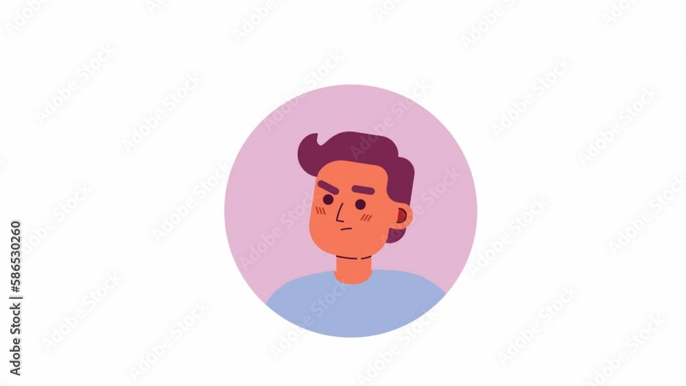 Poster animated confused man icon. bewildered guy. flat character avatar animation on white background with