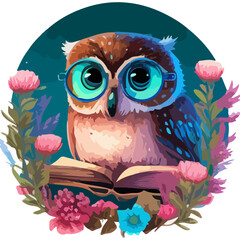 adorable little cute pink and brown owl with big blue