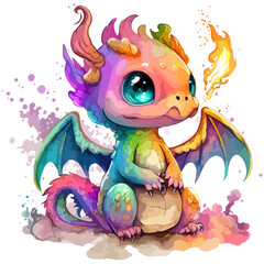 cute and adorable colorful baby dragon with big eyes